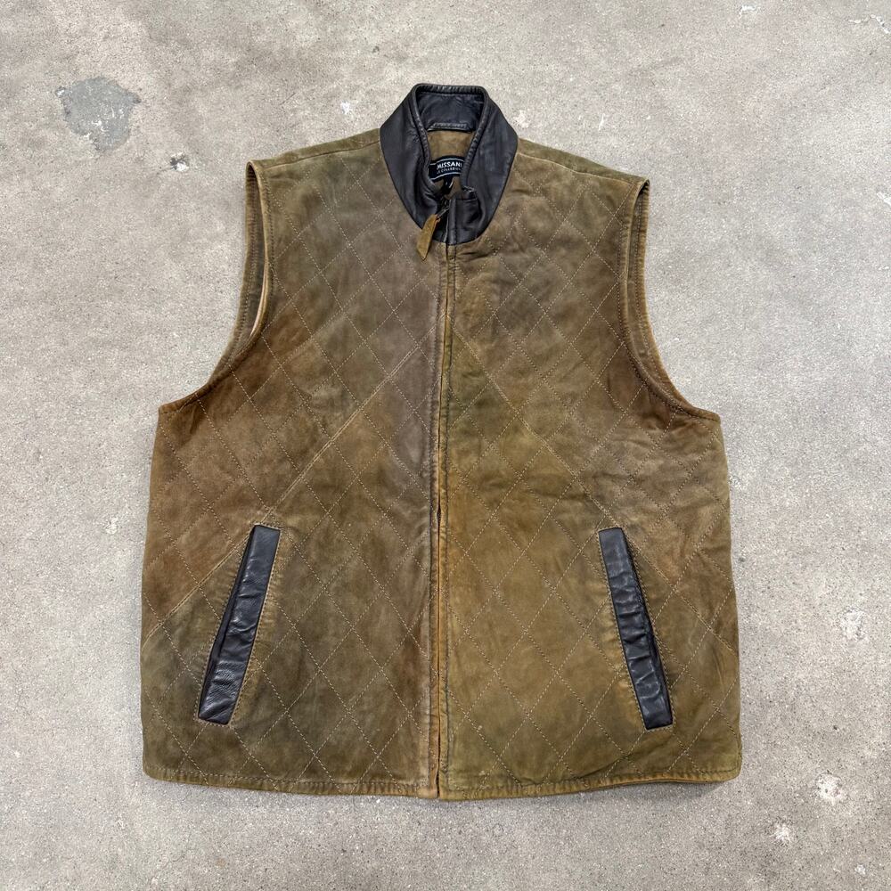 Missani Le Collezioni Genuine Leather Quilted Vest Brown Men Large Italy